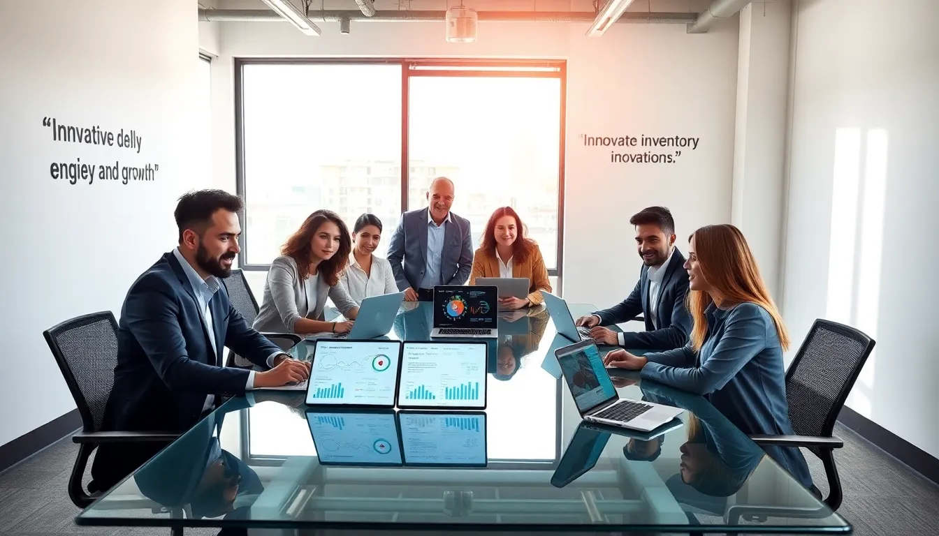 diverse team in a modern office discussing logistics and inventory management.