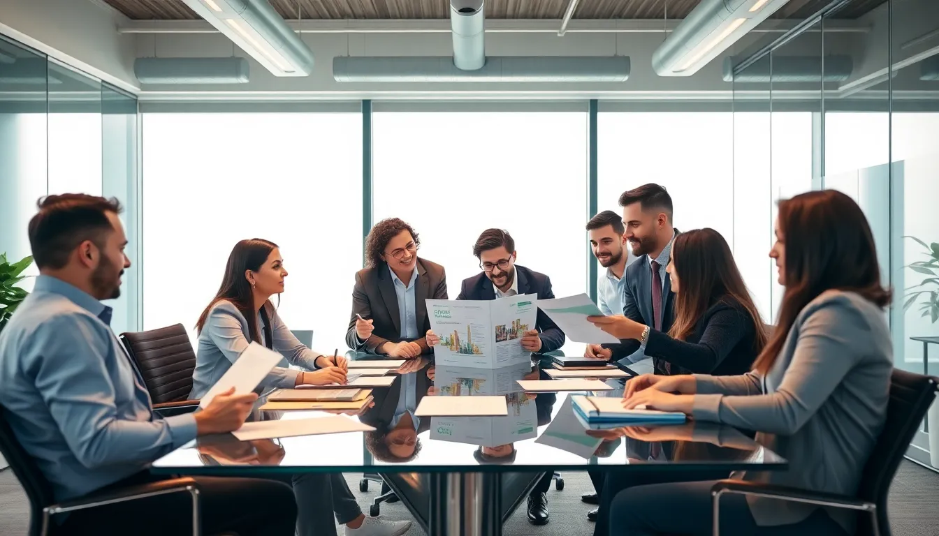 diverse team discussing Greenlane Holdings' annual report in an office.